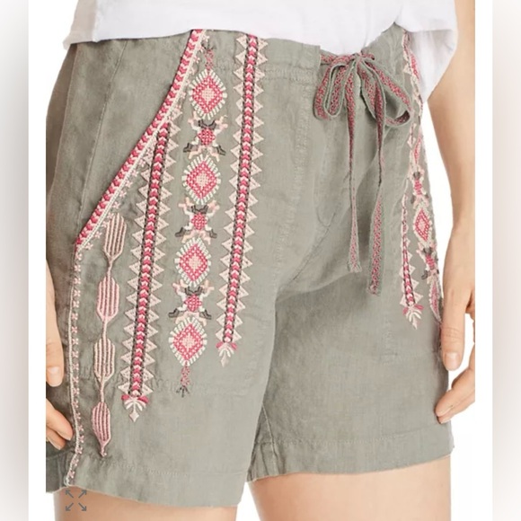 Johnny Was Sabriya Embroidered Green Linen Women's Cargo Shorts w/Pockets - Picture 12 of 14